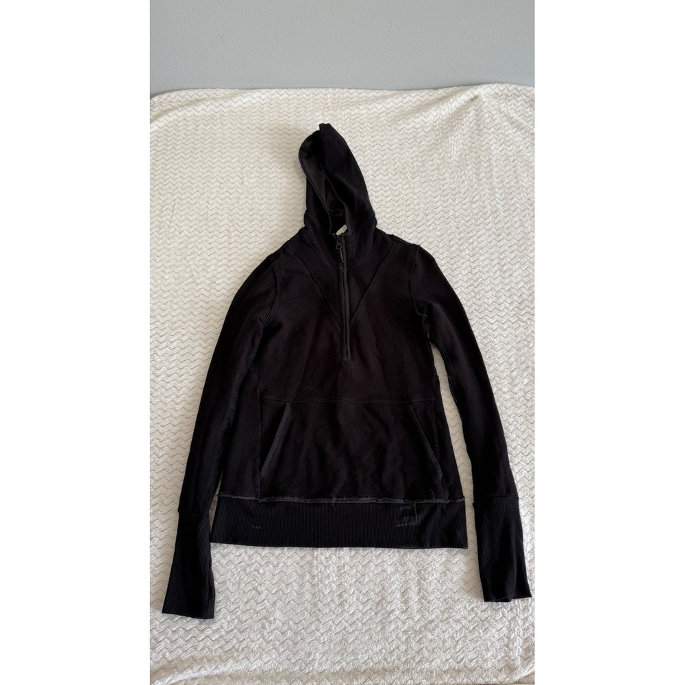 FP Movement Free People Black Quarter Zip Mesh Panel Hoodie Sweatshirt Small
